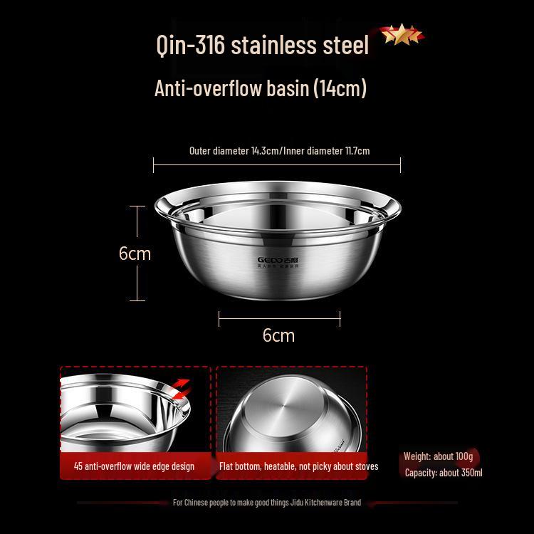 Jidu 316 Stainless Steel Multifunctional Kitchen Basin: Thickened Design for Soup, Rice, Dough Kneading, Egg Beating, and Vegetable Washing.