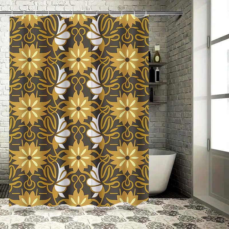 Luxury Gold Floral Shower Curtain Perfect Addition For Your Bathroom Decor! 180X240Cm Waterproof Fabric With Rod Pocket Holes Co