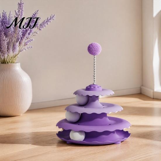 Educational Kitten Activity Center Cat Toy Roller, 3-Level Turntable Toys with 3 Balls, Anti-Slip Puzzle Multi-layer Track Ball Toys, Detachable Toy,