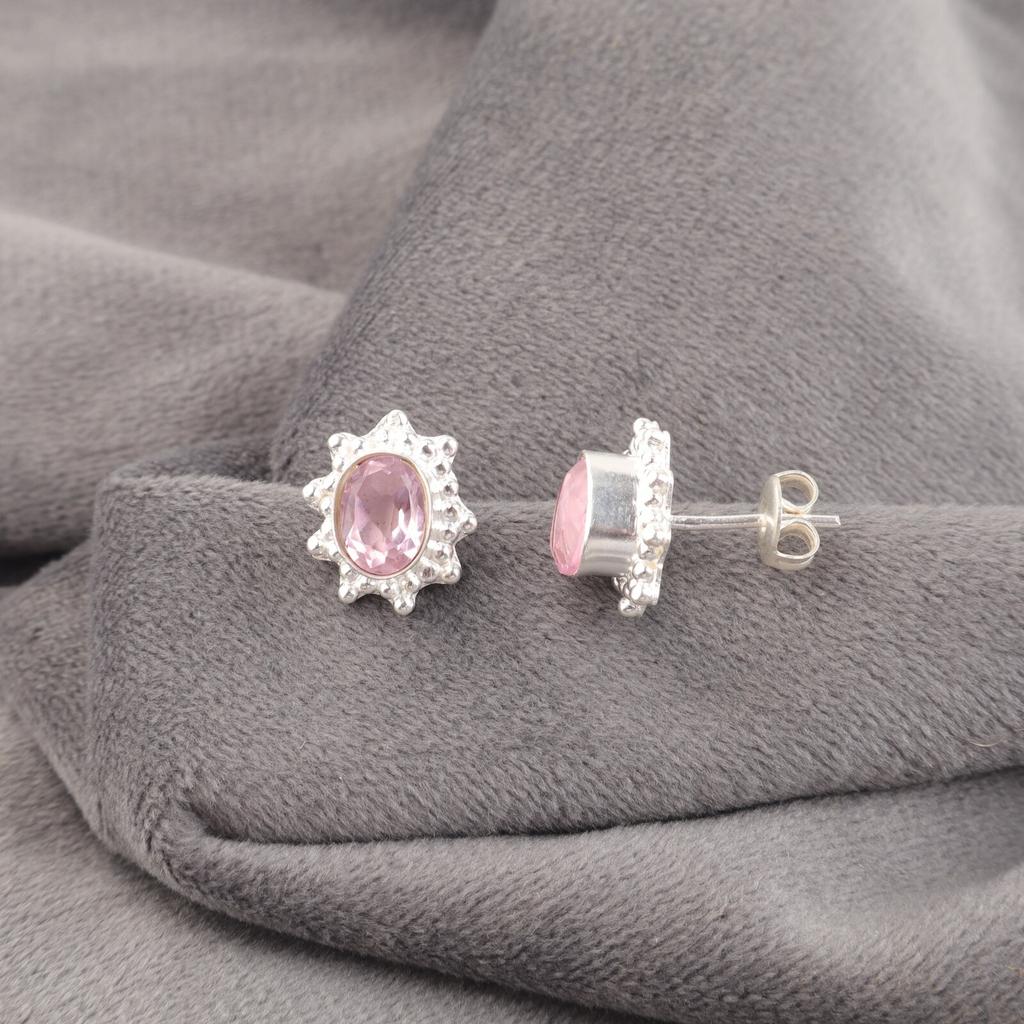Morganite Gemstone 925 Sterling Silver Jewelry Handcrafted Girls Earrings 0.54" EE-151-7