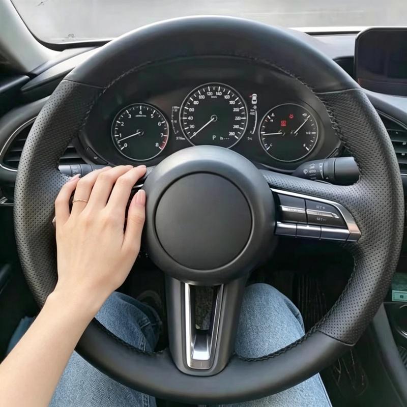 Hand Stitched Wear Resistant Perforated Non-slip Microfiber Leather Steering Wheel Cover For Mazda 3 CX-30 CX30 2020-2023