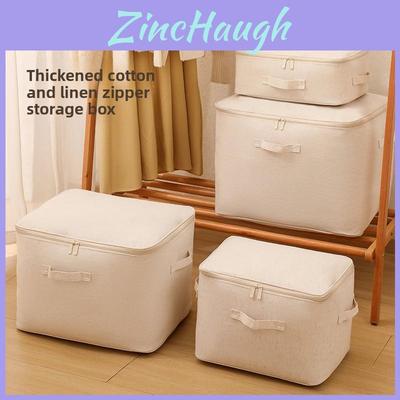 Cotton Linen Storage Bag With Zipper For Bedroom Closet Organization