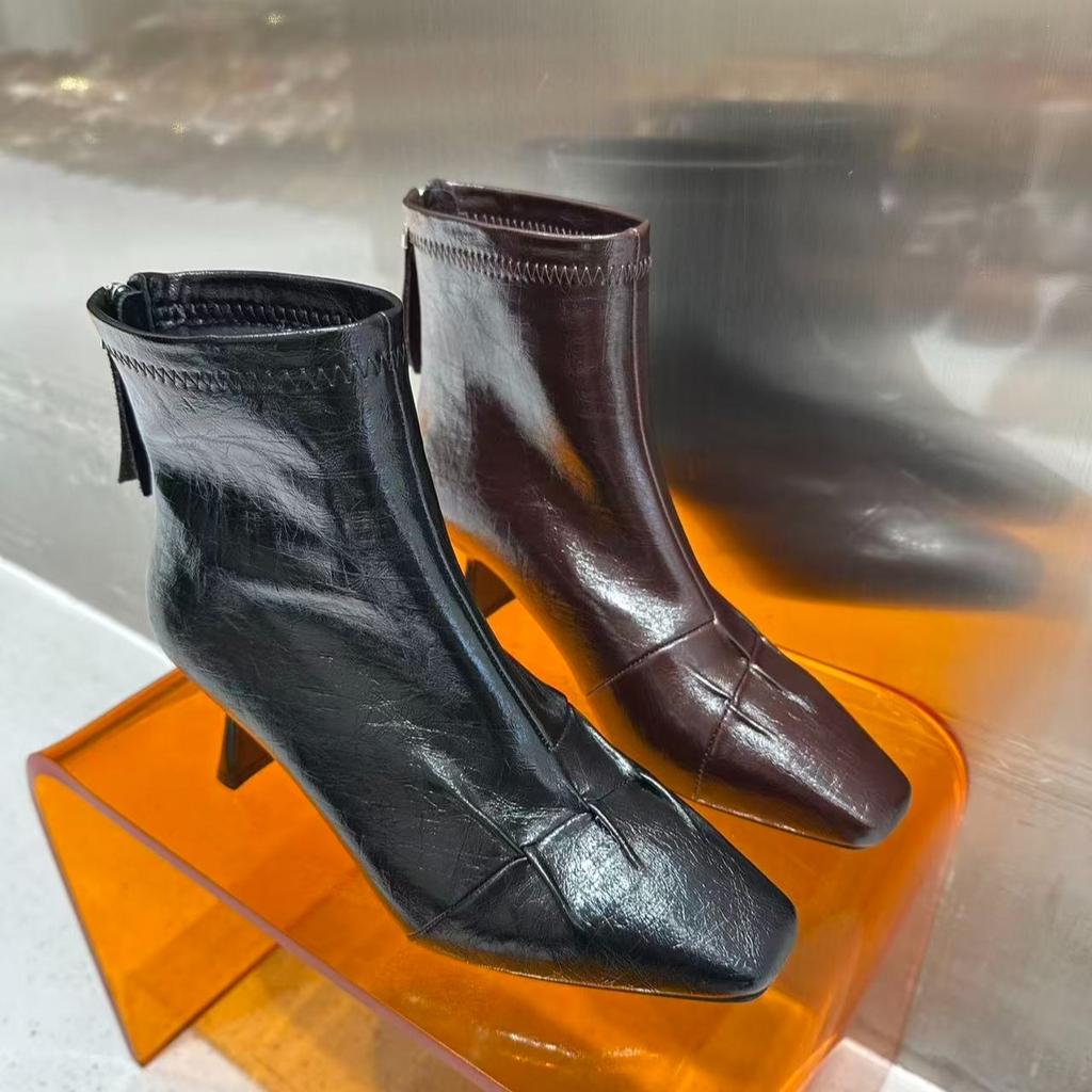 New autumn and winter patent leather square head single boots square root short boots