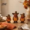 Festive Home Accents 3PCS Western Cowboy Pumpkin Figurine, Retro Man Statues with Hat, Set Fall Thanksgiving Halloween Tabletop Ornaments, Indoor