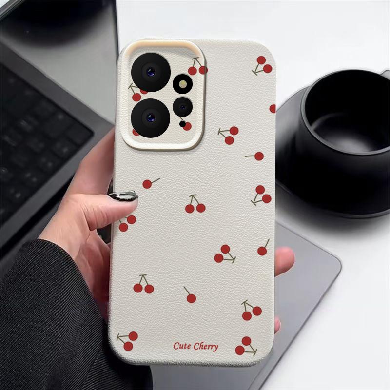 

Тонкий чехол из матовой кожи с принтом вишни TPU для Xiaomi 13T Pro Poco X6 Redmi Note 14 Pro 13 12 11, мягкий противоударный защитный чехол для телефона Redmi Note 13 Pro 4G бежевый/белый