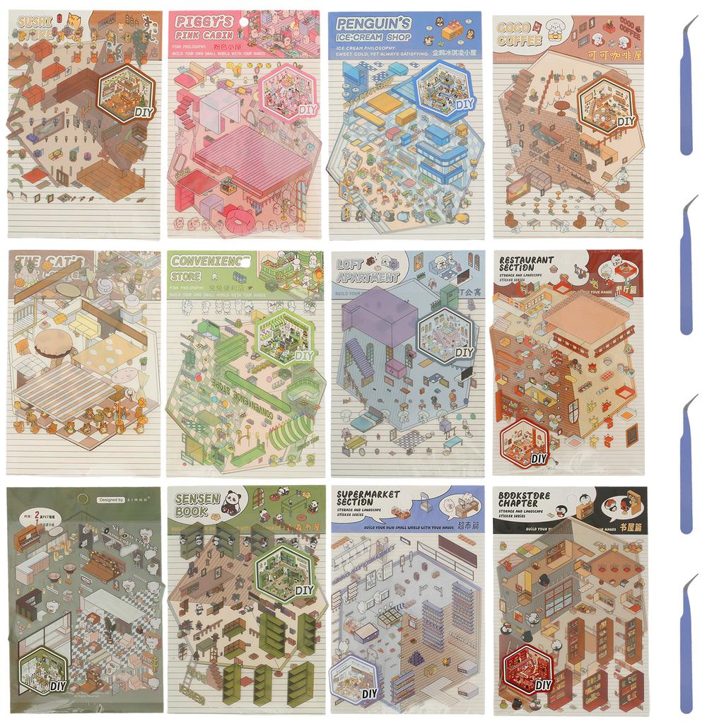 3D Landscape Sticker Book Miniature Scene Sticker Mini Visual Stacking Cabin Scene Sticker Festival Birthday Gift To Student Kid