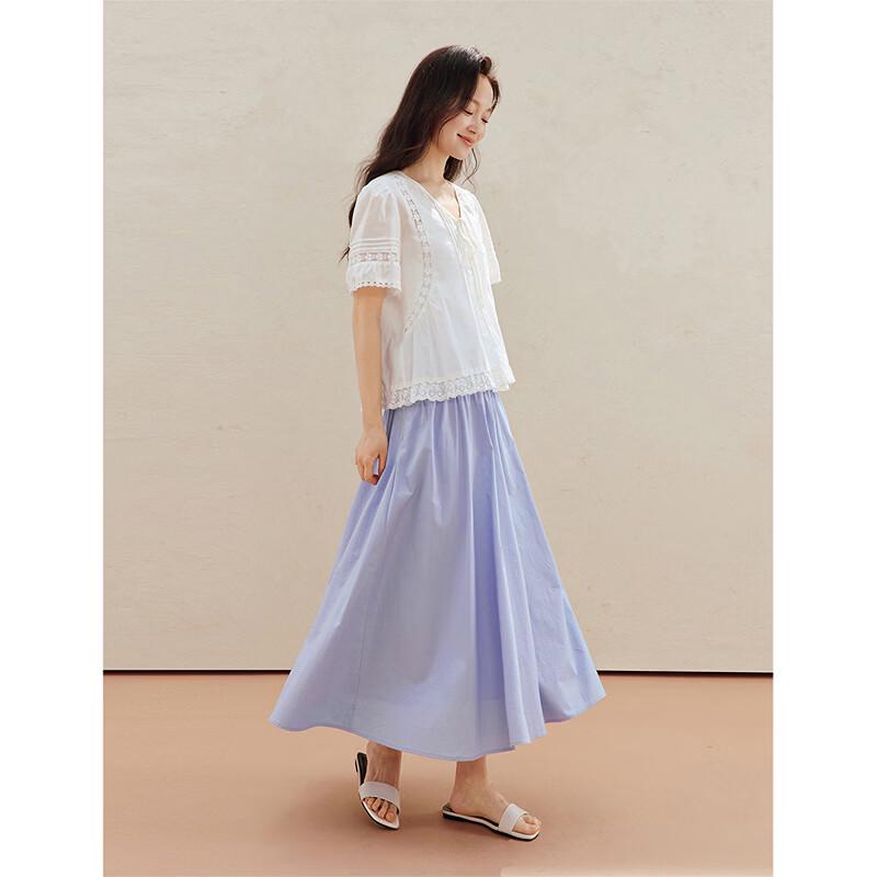 Inman Lyocell Linen French Embroidered Short-Sleeve Blouse