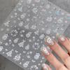 1sheet 5D Cute Silver Snowman Christmas Tree Wreath Nail Sticker White Snowflakes/Bow Nail Decals Self-adhesive Xmas Nail Decora