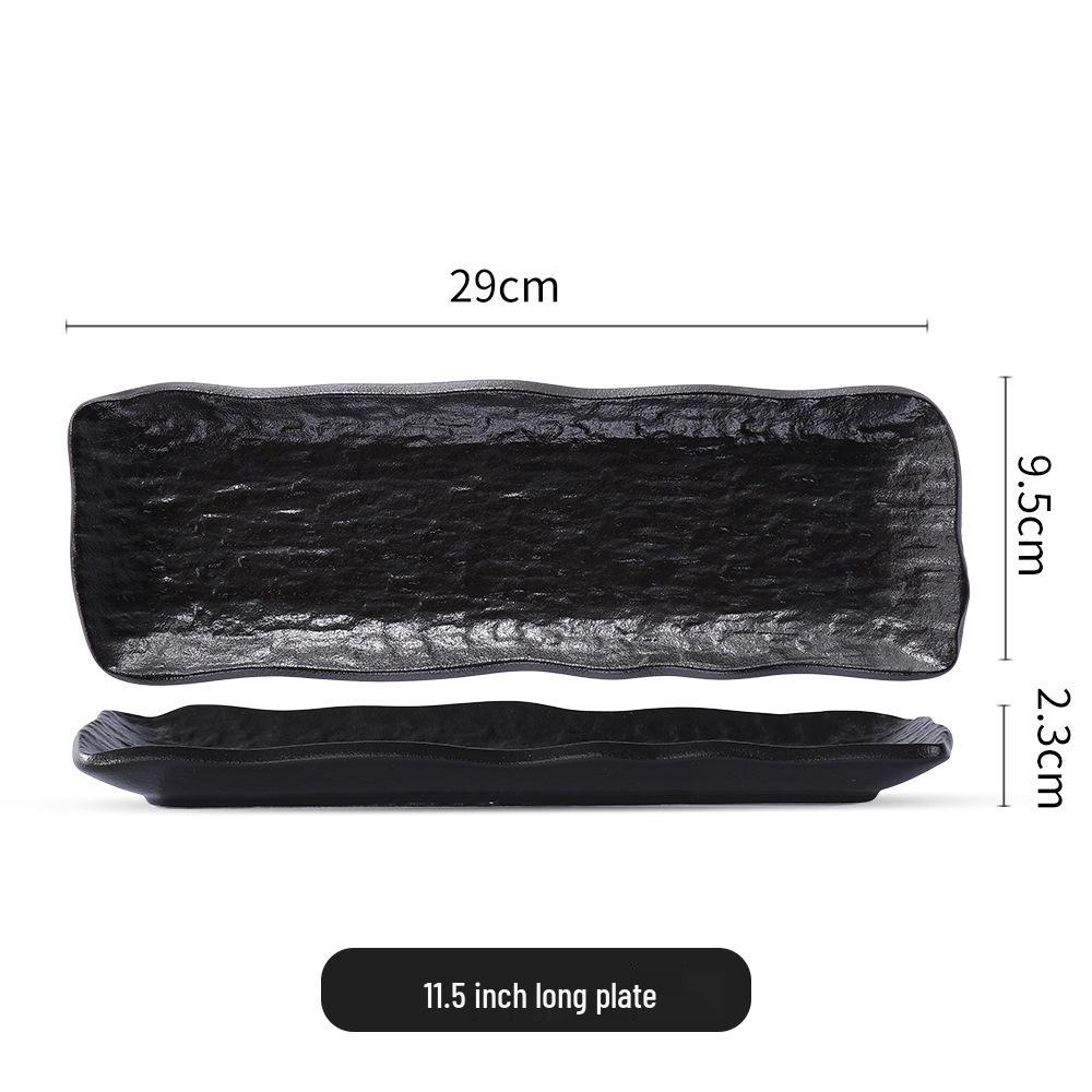 Japanese Ceramic Sushi and Sashimi Presentation Plate - Long, Creative Rock Design for Desserts and Pastries 12-inch