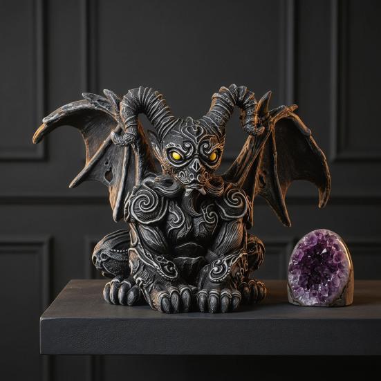 Winged Gargoyle Statue Gothic Indoor Outdoor Guardian Sculpture Scary Resin Sitting Gargoyle Figurine for Garden Lawn Backyard Halloween Office Home