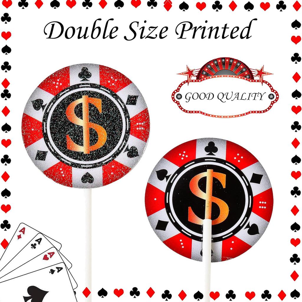 32pcs Casino Cupcake Toppers Casino Poker Theme Party Decorations for Las Vegas Casino Night Poker Events Birthday Supplies