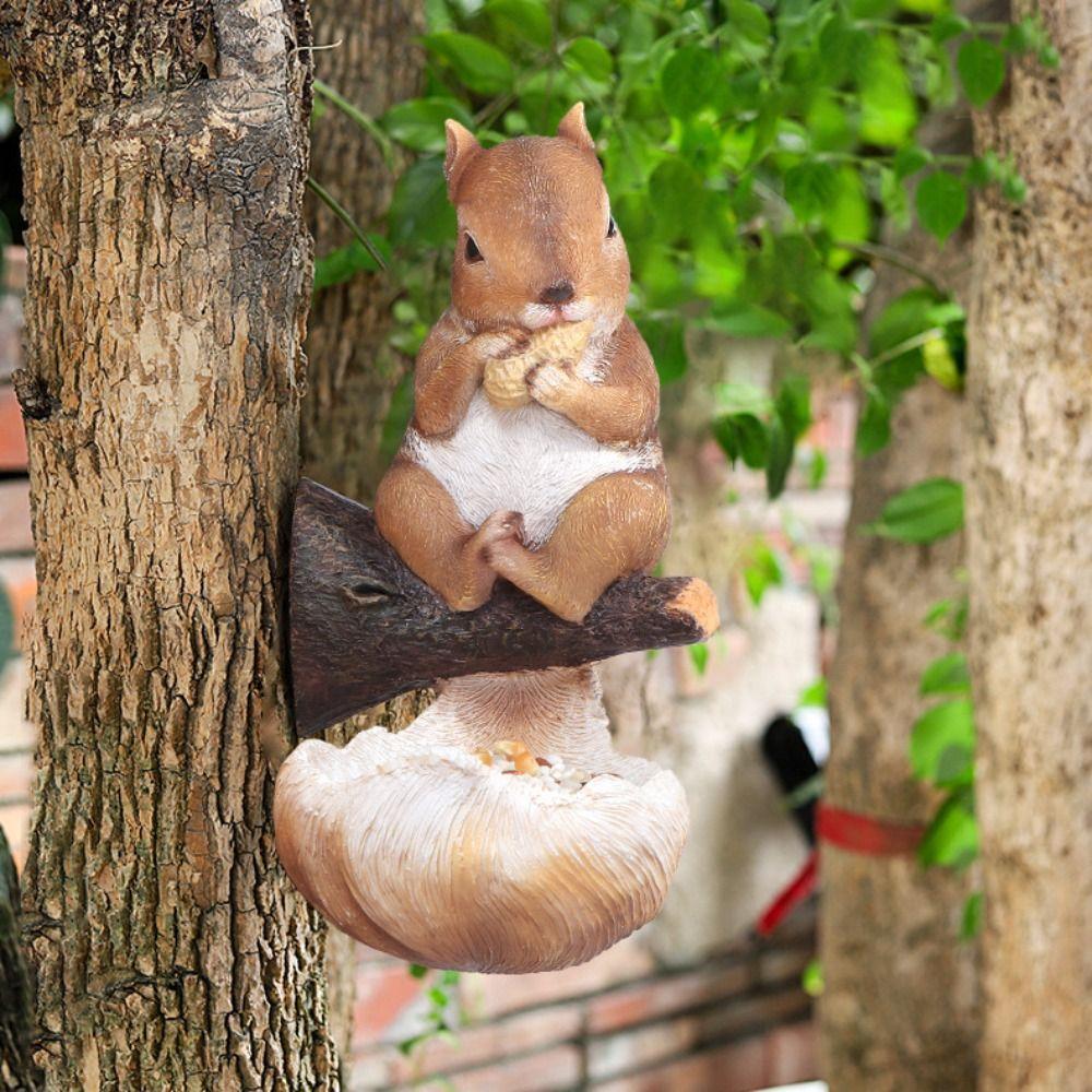 Resin Bird Feeder Cute Art Statue Multi Functional Animal Figurines  Drinking Water