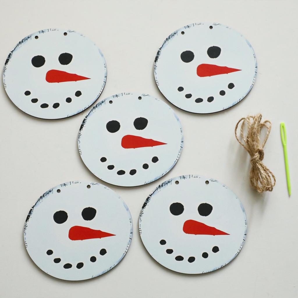 Christmas Snowman Garland Banner Wooden Round Snowman Face Hanging Decor Festive Bunting for Home Fireplace, Mantel & Xmas Party
