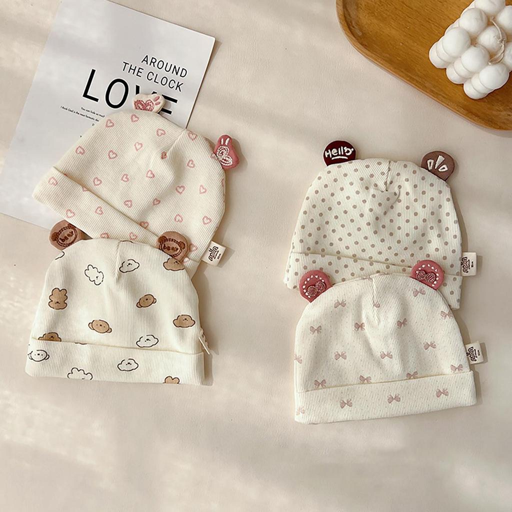 Soft Cotton Newborn Hat Cute Bear Bow Baby Fetal Cap Spring Autumn Infant Girl Boy Beanie 0-3 Months