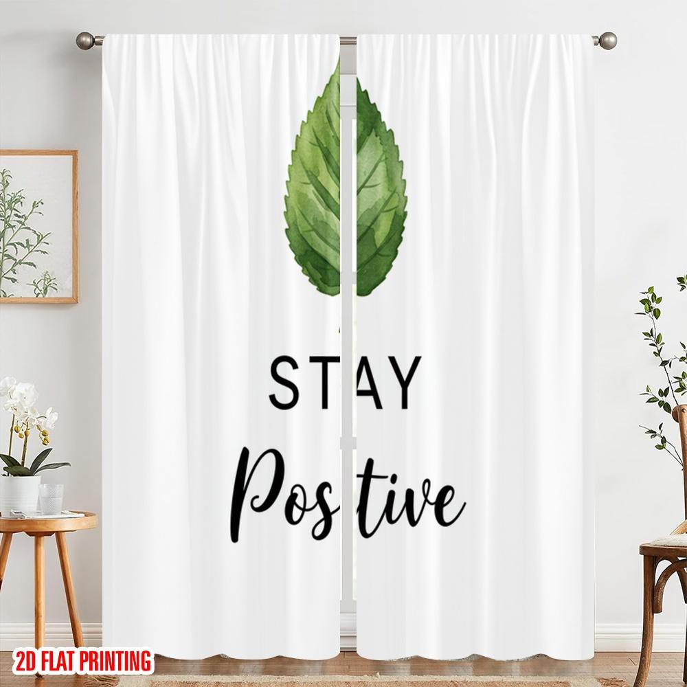 2pcs 2D Flat Printing Drapes Stay Positive Leaf Fabric Without Electricity Party Decorations Perfect for Room Decor Aesthetic
