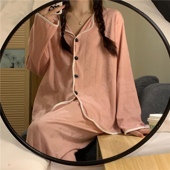 Kadın İlkbahar Sonbahar Pijama İki Parça Set Kadın Bol Moda Leopar Desenli Uzun Kollu Bayan Ev Giyimi