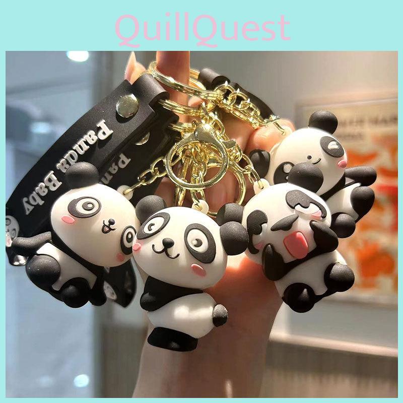  Porte-clés Panda Cartoon Adorable Accessoire en Gel de Silice Cadeau Mignon Pour les Couples et les Amis