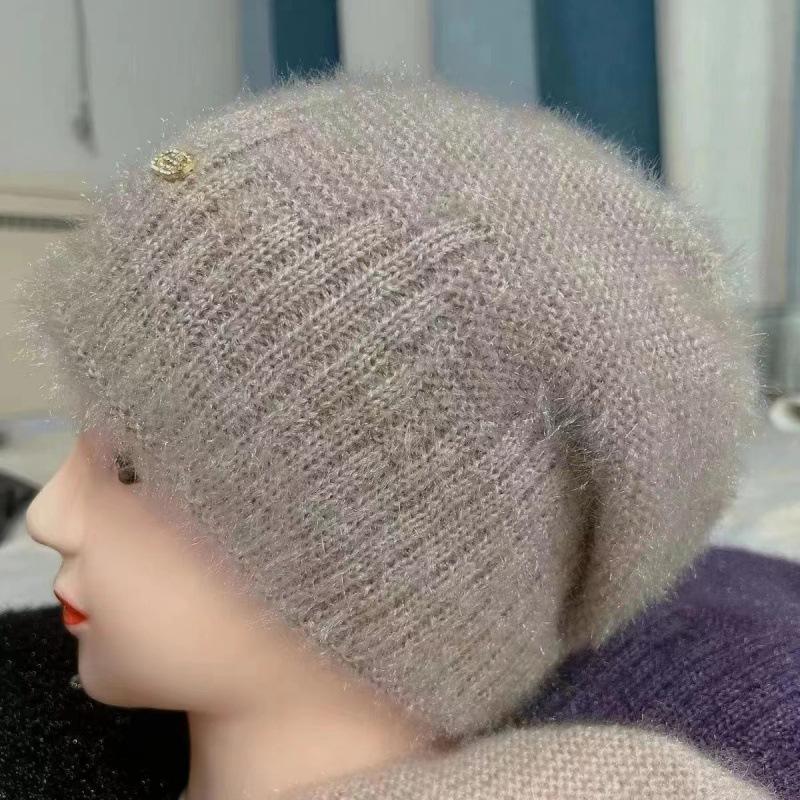 Women's Winter Hats, Girls' Warm Thick Hats, Outdoor Headwear, Knitted Hats, New Elastic Striped Women's Daily Hats with Straps