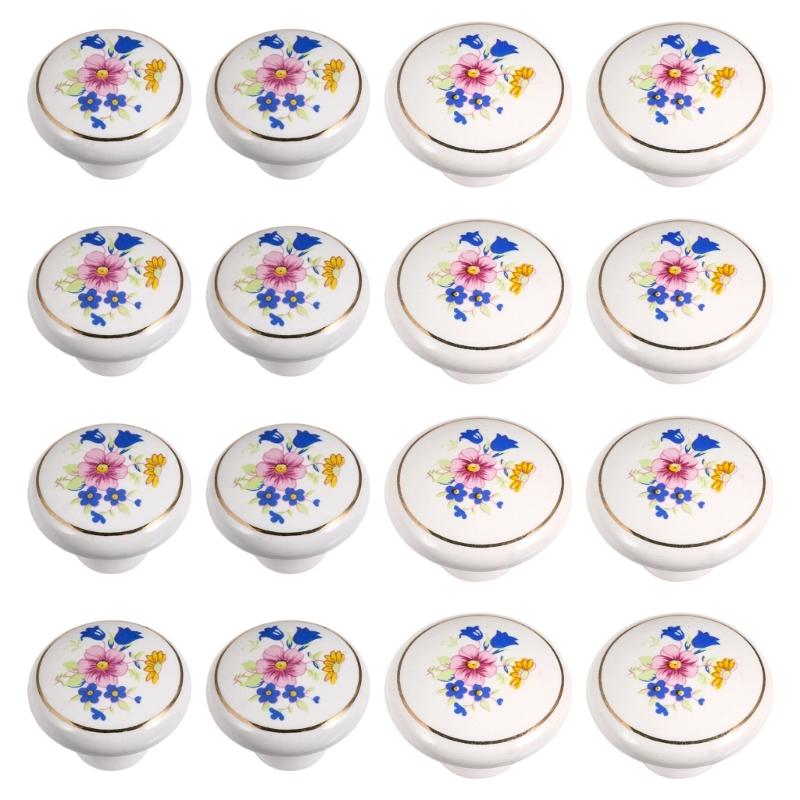 8Pcs Ceramics Single Hole Round Knob European Orchids Furniture Drawer Knob For Cabinet Drawer Closet Dresser