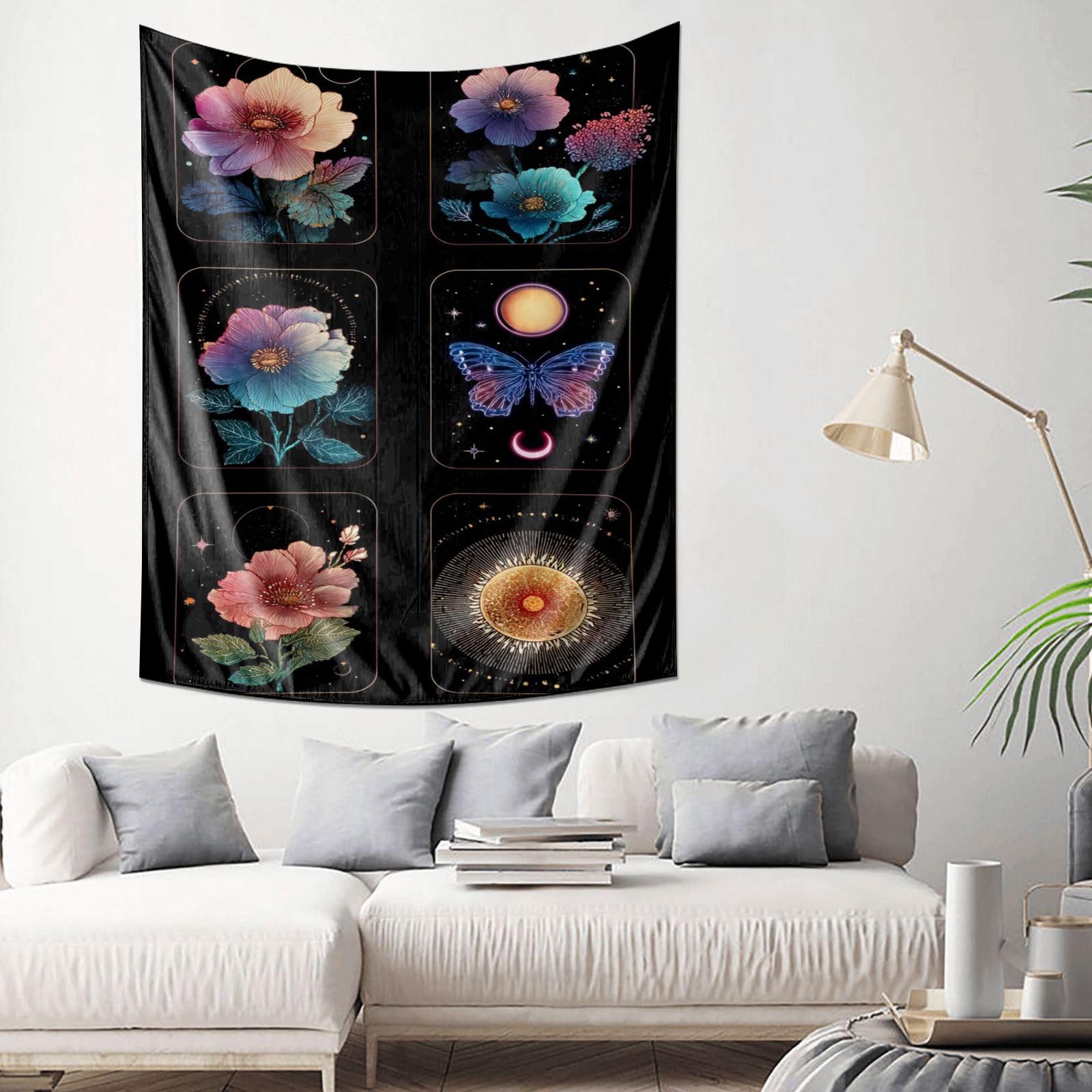 Cosmic Flower Butterfly Moon Wall Tapestry Machine Washable All Season Decor Art Print Mystical Galaxy Design Home Quick Setup 100X70CM