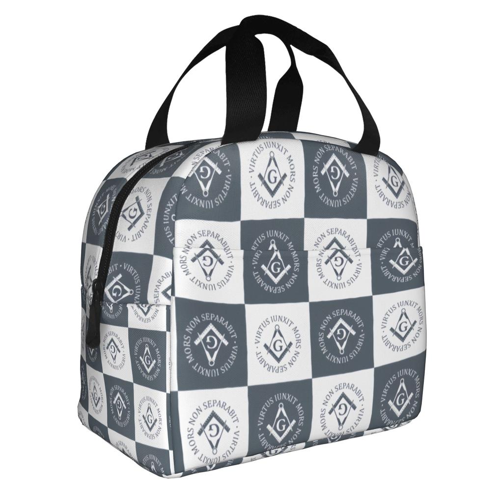 Freemasonry Symbol Lunch Bag Women Masonic Mason Freemason Thermal Cooler Insulated Lunch Box for Adult Office