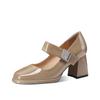 Fashion women fashion brown high quality pu leather buckle strap square heel shoes lady casual black comfort heel shoes zapatos ea475