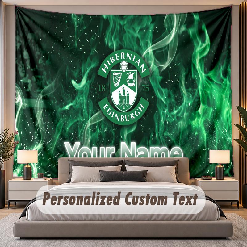 Custom Name Text Tapestry Hibernian FC Personalized Polyester Wall Tapestry For Bedroom And Room