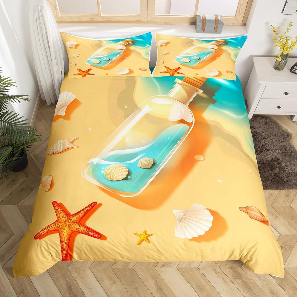 Poszewka na kołdrę Gwiazda Morska Twin Urocze Stworzenia Morskie Komplet Pościeli Tropikalna Plaża Druk Muszli Morskich Poszewka na Kołdrę z Poszewką na Poduszkę