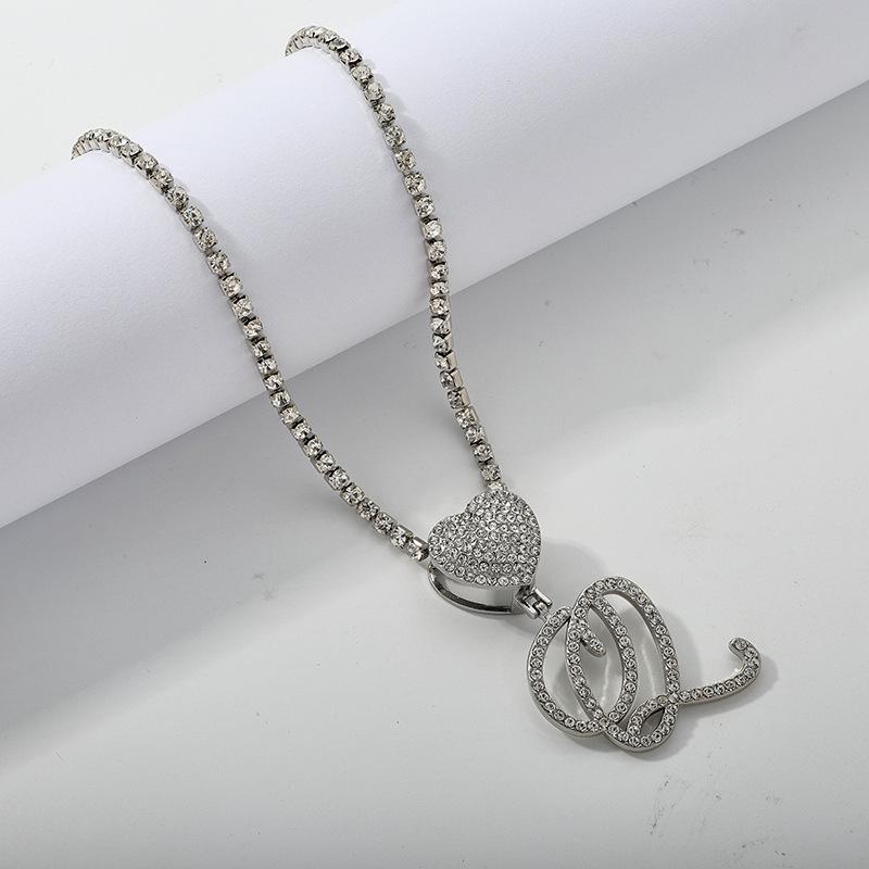 26 Flower Letter Necklace: Hip Hop Heart Pendant with Full Diamond Inlaid Tennis Chain for Women