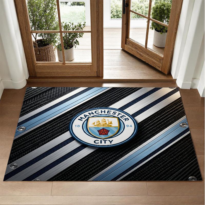 Manchester City Design Crystal Velvet Rug Soft Decorative Mat for Bedroom Entrance