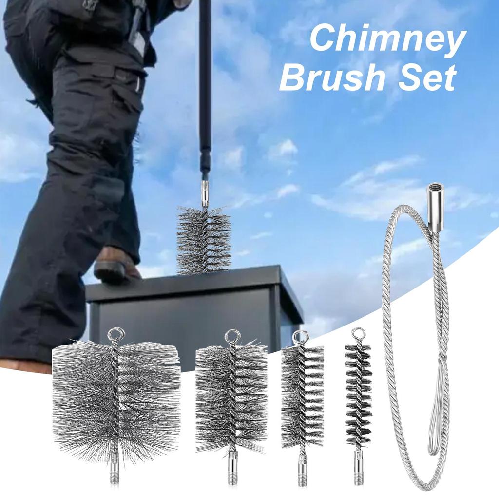 Chimney Cleaning Brush Stainless Steel Burning Stove Pipe Brush Flexible Blockage Unclogger Fireproof Complete Tool For Dryers