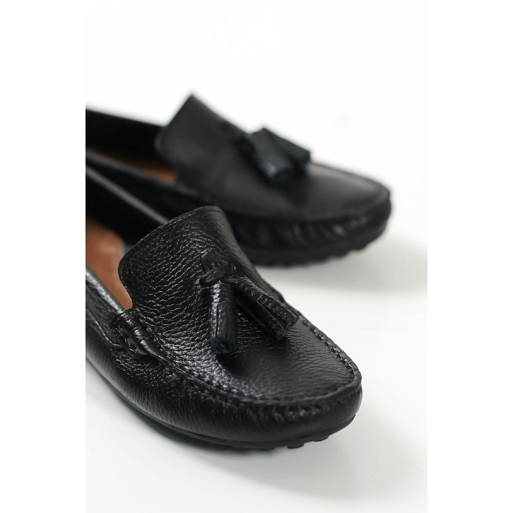 201-bj Genuine Leather Tasseled Oval Toe Women's Beige Ballerinas