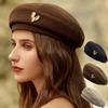 Love Gold Badge Beret Suitable for Men and Women In All seasons,Korean Version Woolen Painter hat,Japanese Style Progressive Hat