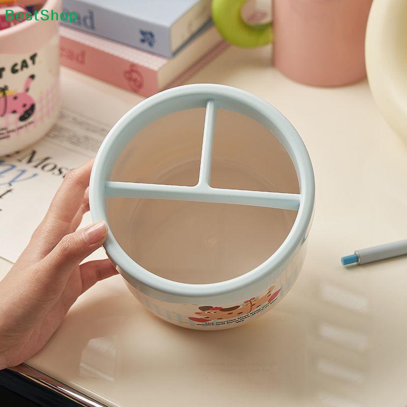 Cute Makeup Brush Storage Box, Large Capacity Divided Organizer, Desktop Cartoon Cosmetic Eyebrow Pencil Storage Box