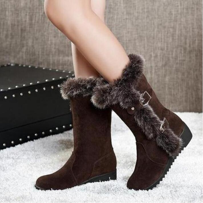 Botas de mujer de invierno cálido rubbit pelo media pantorrilla botas de  piel sintética forradas cuñas botas de nieve comprar a buen precio —  entrega gratuita, reseñas reales con fotos — Joom