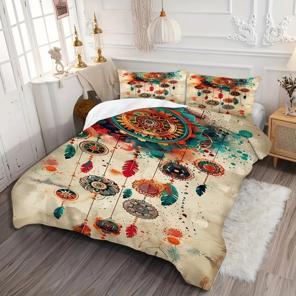 Comforter Feather Dream Catcher 3D Printed Bohemian Style Color Art Bedding Set Soft Home Polyester