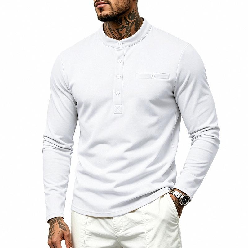 Men S Long Sleeve Henley T Shirt With Chest Pocket Casual Top
