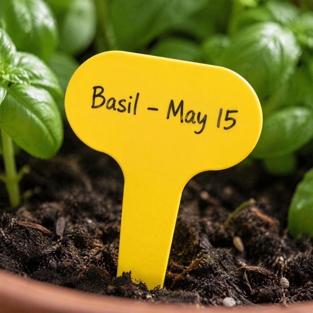 100 Pcs T-Shape Design Plant Labels Yellow T-Type Plant Labels Portable Garden Signs Gardening Use