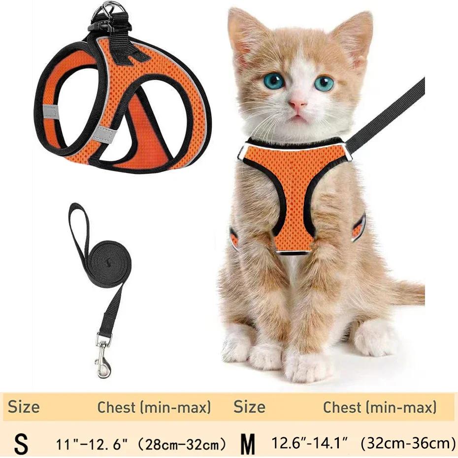 Harnais et Laisse Réglables pour Chat pour la Promenade - Harnais Gilet Anti-Évasion pour Chaton avec Maille Douce Réfléchissante pour Chiot Extérieur
