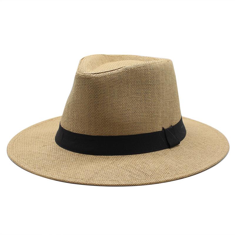 Hat Men's Summer Travel Vacation Beach Hat British Wind Wide Rim Sun Hat Shade Top Hat Panama Straw Hat Women