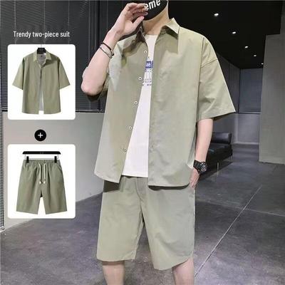 Men's 2024 Summer Trend Short-Sleeve Shirt and Shorts Two-Piece Casual Suit