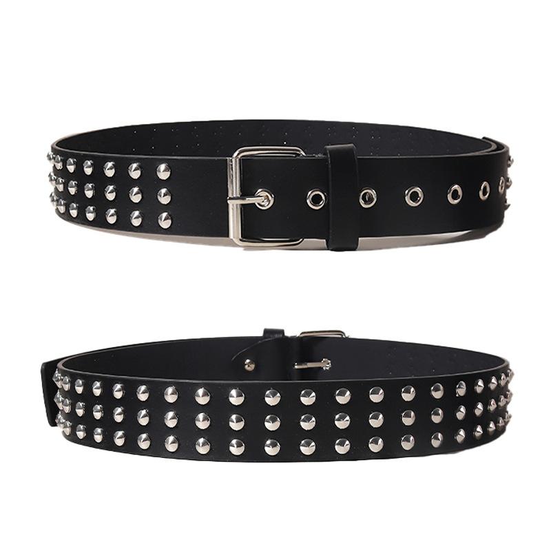 Rivet Belt Black Spice Girl Punk Unisex Personality Male Female Pentagram Bullet Rivet Buckle Jeans Belt