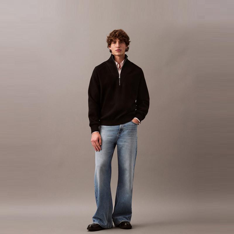 Calvin Klein Solid Color Long Sleeve Stand Collar Pullover Sweater Unisex sweater Black 40BM333-UB1