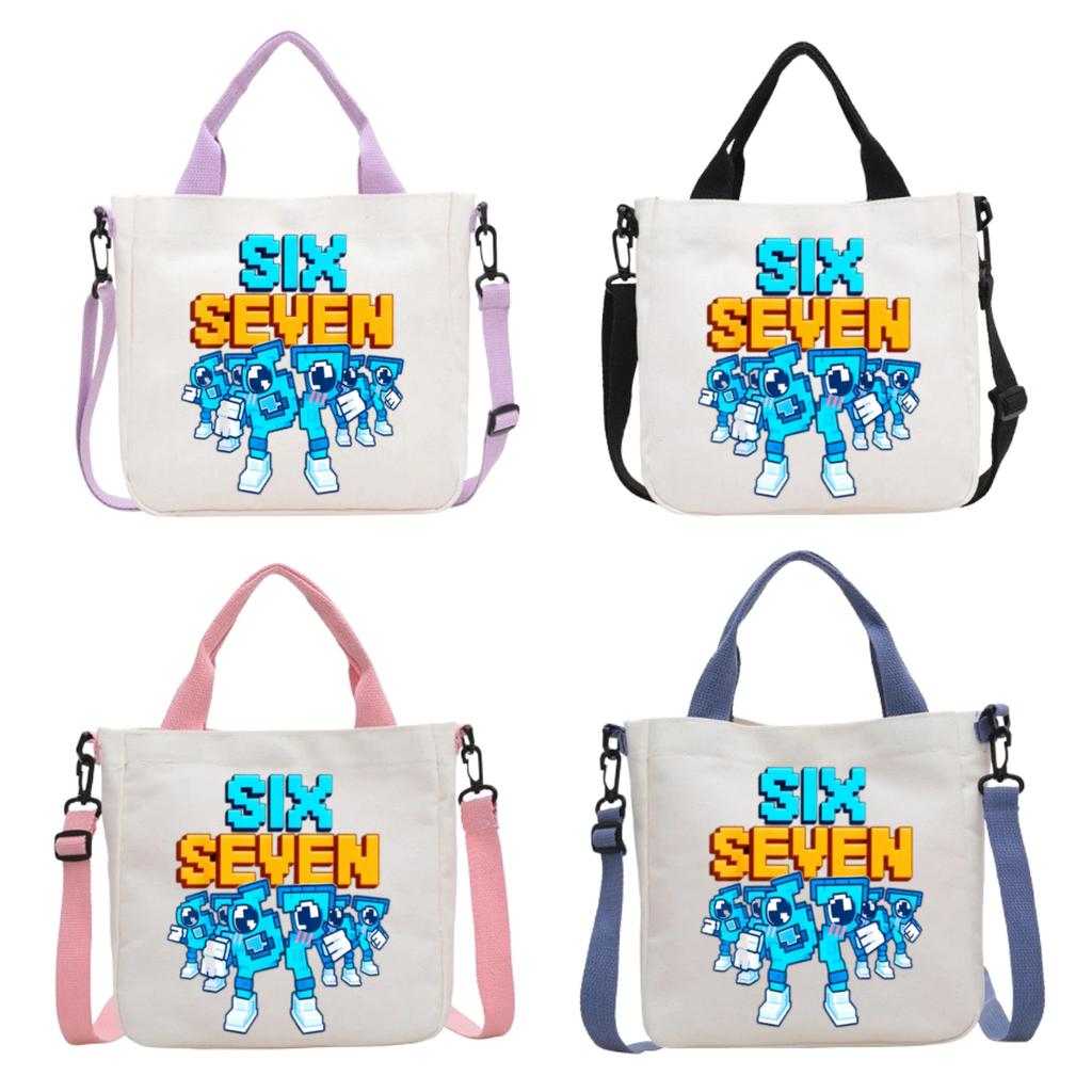 Steal Brainrot Canvas Shoulder Bag Six Seven Cartoon Pattern Print Crossbody Boys Girls Fashion Large Capacity Handbag A 67 Kid Friendly Entertaining