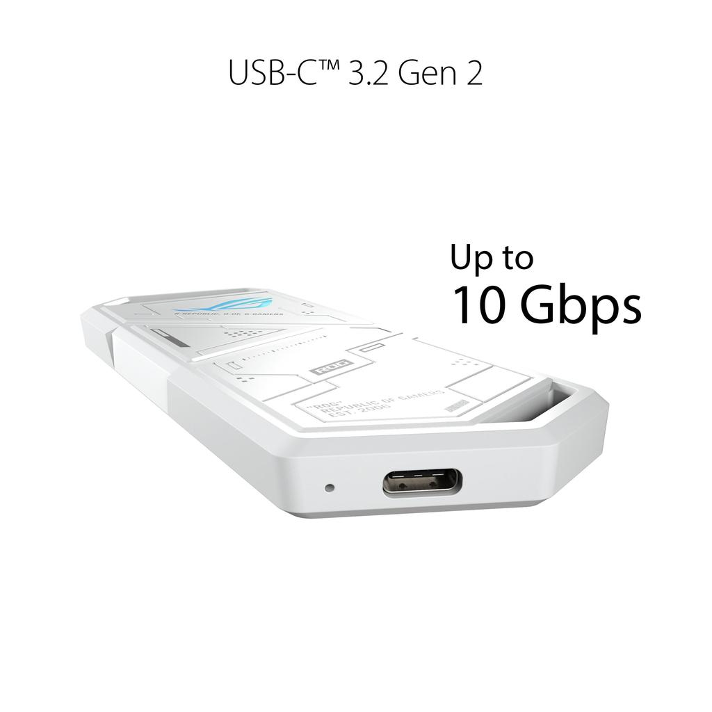 ASUS ROG STRIX ARION White Edition NVMe External SSD Case Installation To C To A Cables Thermal Pad Included Aura Sync Compatible / M.2 / Tool-less /
