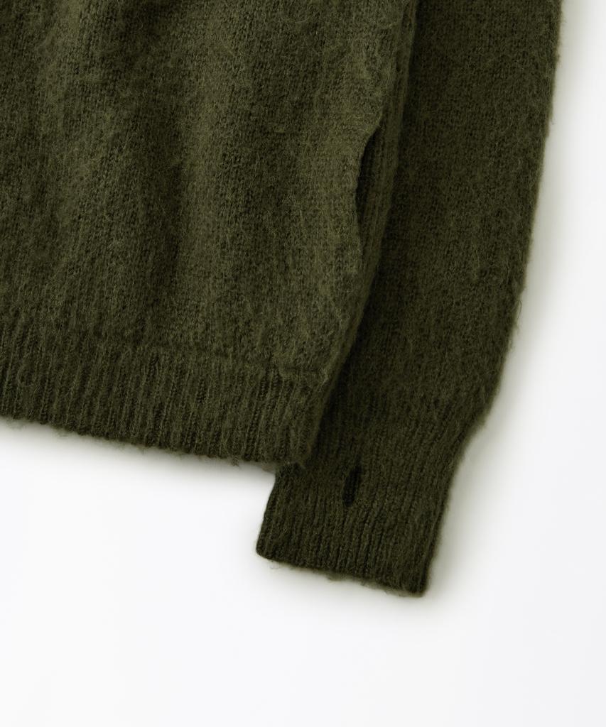 Outstanding Brushed Wool Round Neck Cardigan_Melange Olive
