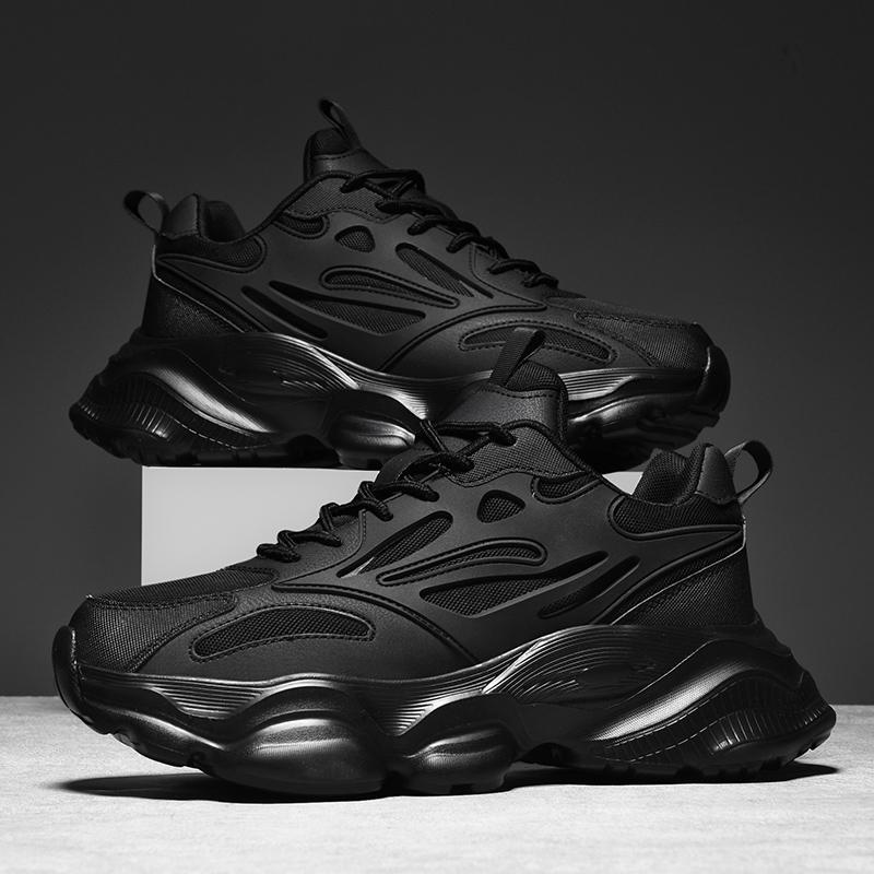 Neue Sneaker mit weicher Sohle, Frühling, verschleißfest, Herrenschuhe, Schwarz, Dicke Sohle, Freizeitschuhe, Mesh, Dad Shoes