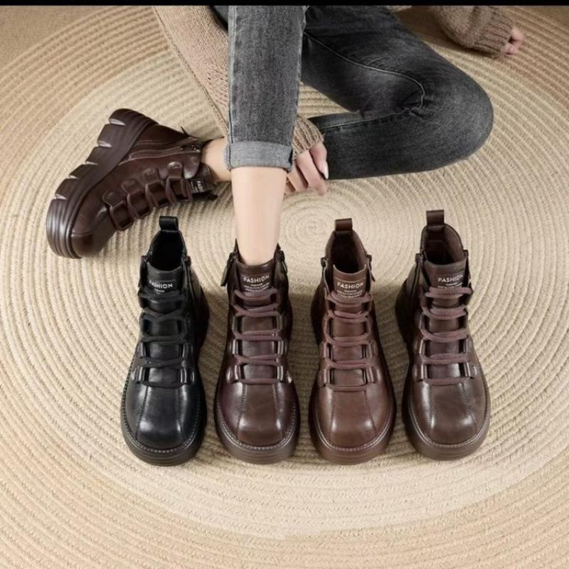 Martin heightening boots women's 2025 autumn and winter new velvet 8cm small thick-soled short boots retro versatile high-top shoes