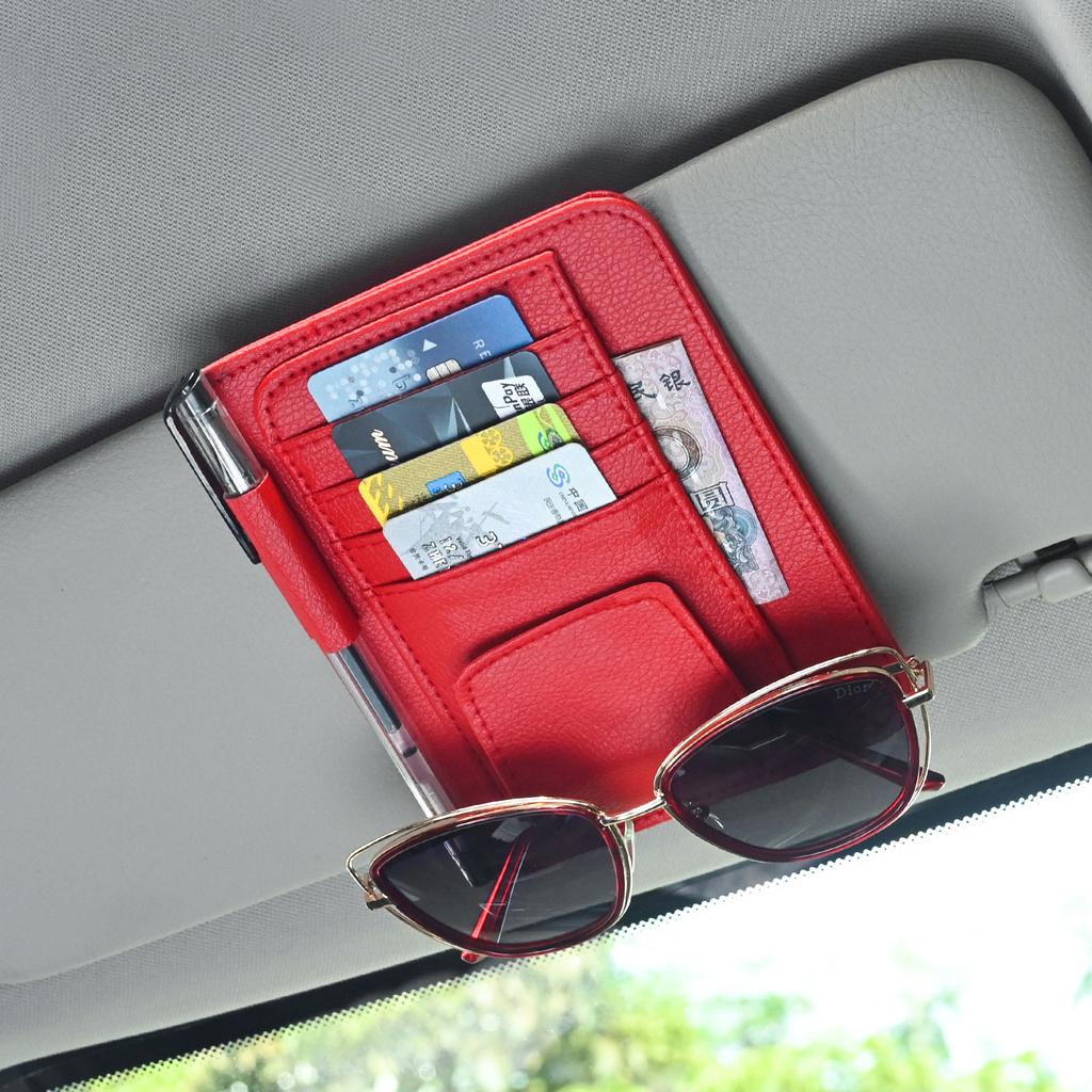 Car Sun Visor Organizer Sunglasses Holders for Car Sun Visor PU Auto Interior Storage Travel Document Holder