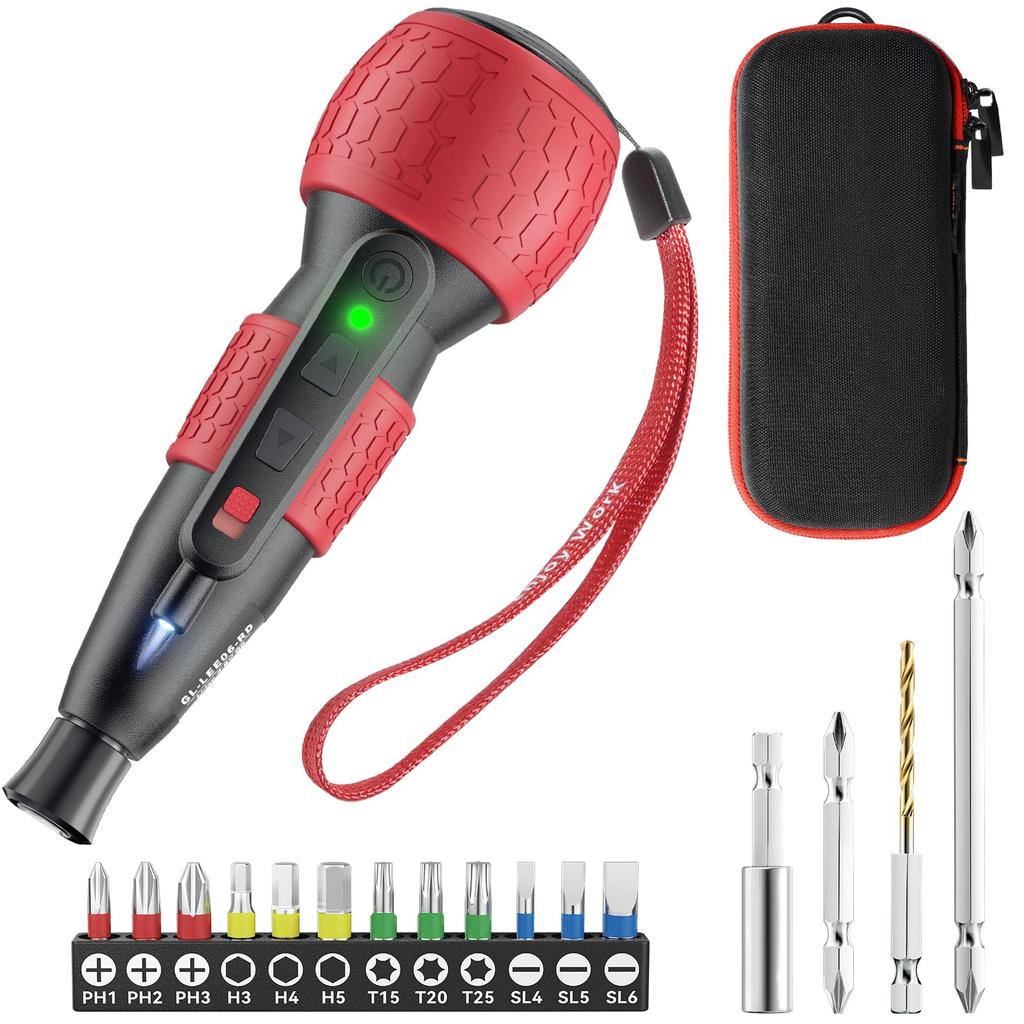 Yacooda Compact Powerful Electric Screwdriver with 3 Torque High Concentricity and Reduced Bit Runout Case 16 Bits LED Easy To Suitable for Women and